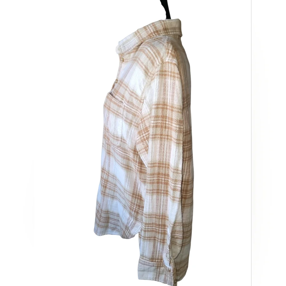 American Eagle Flannel Shirt Size S Brown Cream Plaid Unisex Super Soft Knit